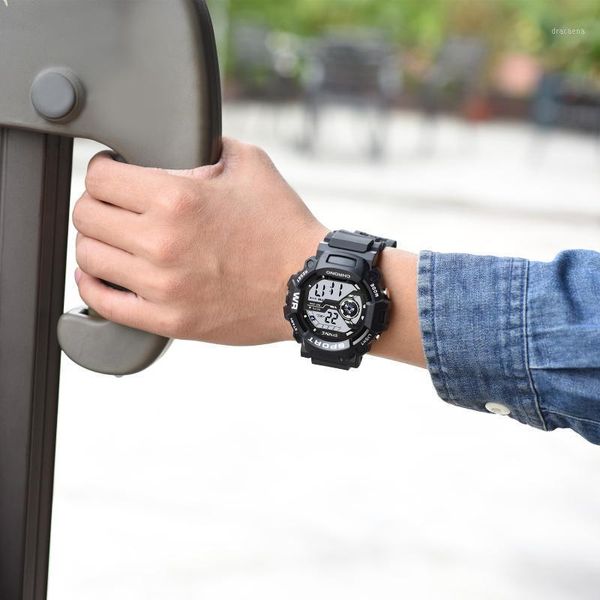 

fashion outdoor sport digital watch men alarm clock waterproo chronograph ledmen's electronic reloj hombres wristwatches, Slivery;brown