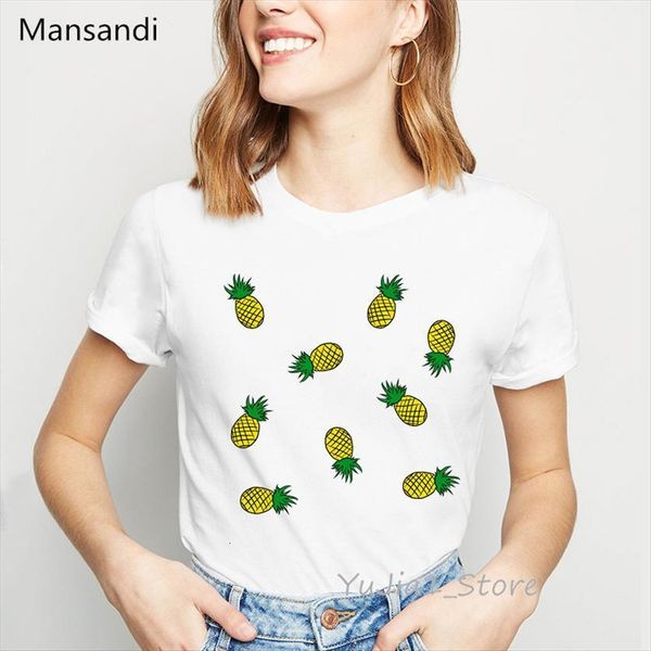 

pineapple fruit clothing funny women vogue camiseta mujer harajuku kawaii clothes summer fashion femme, White
