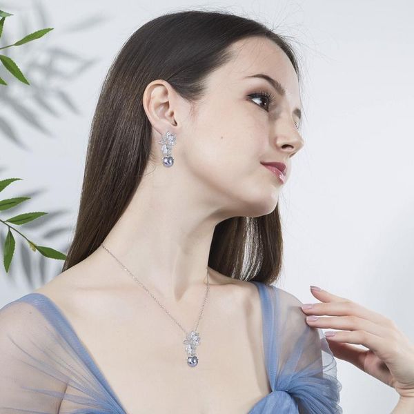 

earrings & necklace qoolady fashion marquise cut cubic zirconia crystal leaf flower grey pearl jewelry set and necklaces for women zo17, Silver