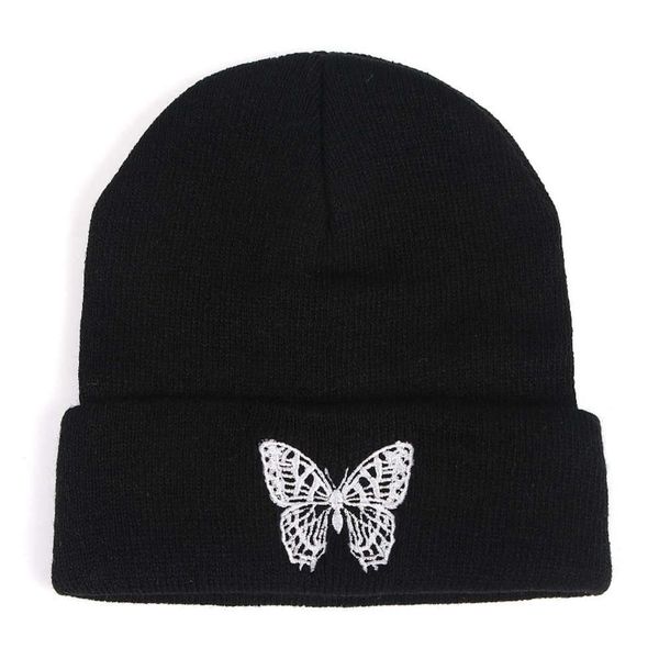

hat autumn and butterfly embroidery knitted hip hop wool warm cover cold, Blue;gray