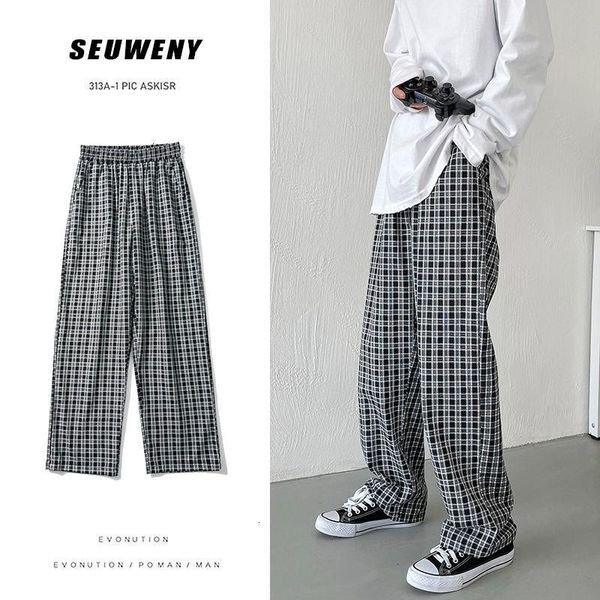 

hybskr men's casual oversize pants korean streetwear woman fashion plaid 2021 male harajuku, Black