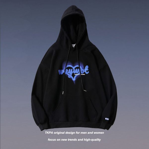 

tkpa harajuku street letter graffiti basic korean casual loose student sports hoodie, Black