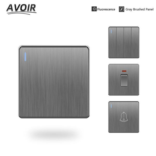 

smart home control avoir light switch push button gray brushed panel plate usb wall switches eu uk 16a 20a 45a 110-250v 1 2 3 4 gang way