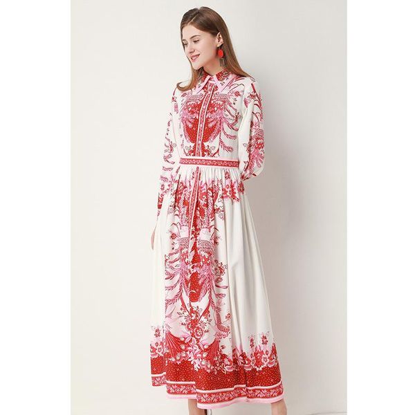 

casual dresses luxury designer women clothing midi dress floral phoenix print with beading bohemian long runway fashion 2021, Black;gray