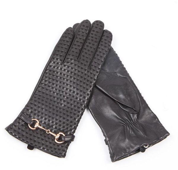 

five fingers gloves autumn winter women' natural sheepskin leather female genuine motorcycle driving, Blue;gray
