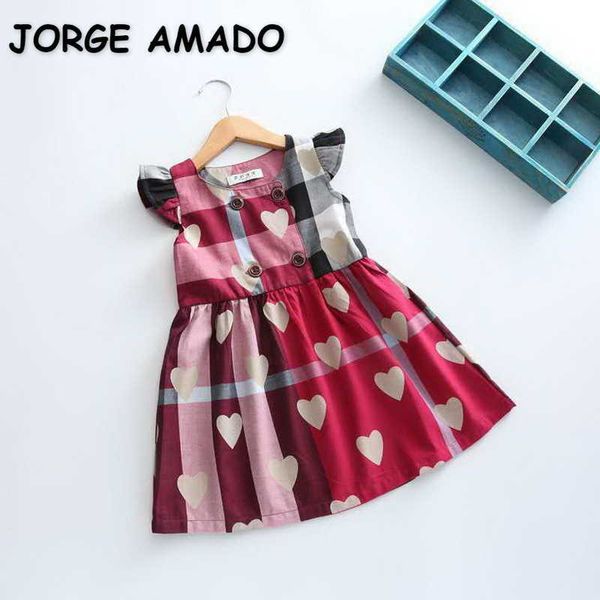

summer kids girls dress plaid sleeveless love heart girl casual dresses children clothes e1001 210610, Red;yellow