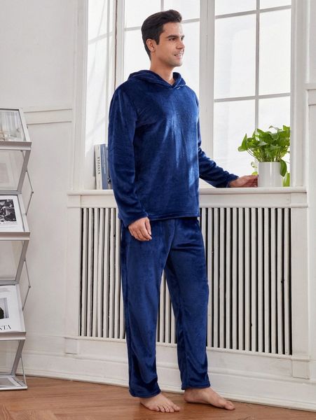 

men hooded flannel lounge set q1bu#, Black;brown