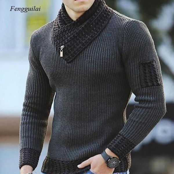 

men's sweaters fall/winter long sleeve scarf collar color block sweater casual slim knitted pullover harajuku, White;black