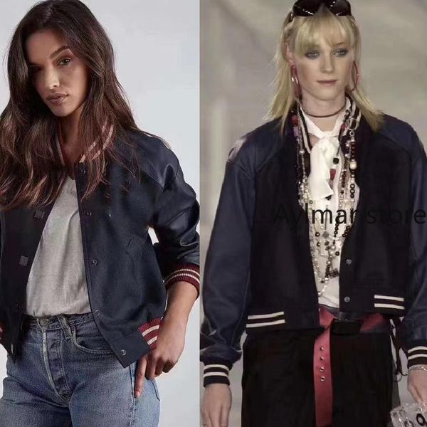

women's jackets 2021 autumn winter fashion navy cashmere baseball jacket vintage stitching short coat woman, Black;brown