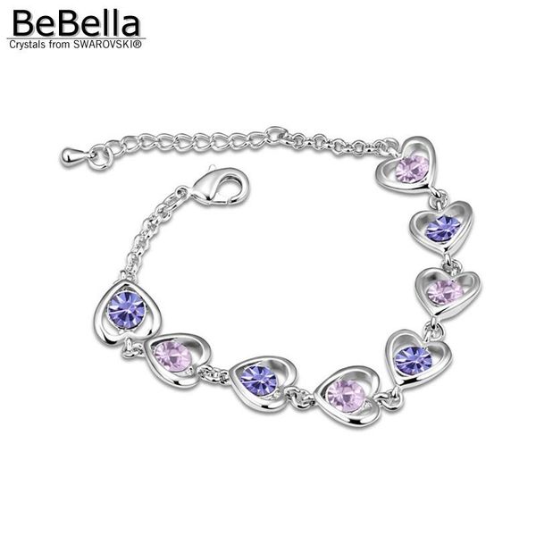 

bebella romantic 5 colors heart shape crystal rhodium plated women bracelet made with elements for wedding jewelry link, chain, Black