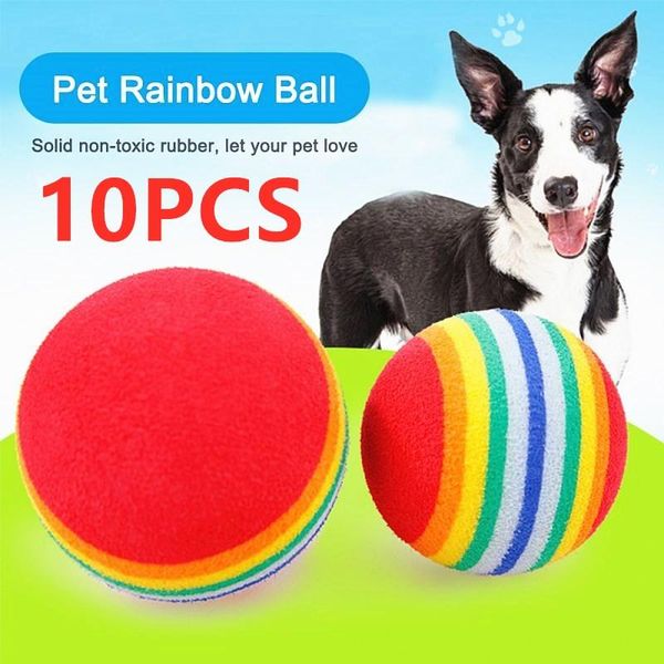 

cat toys 2021 interactive ball play chewing rattle scratch training attract entertain rainbow dog toy balls
