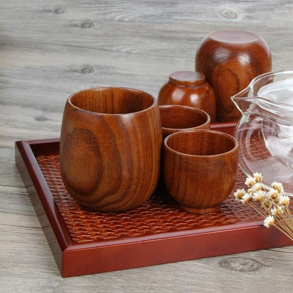 

cups & saucers japanese style natural wooden cup reusable handmade coffee milk tea wine heat insulation water saucer gift sets