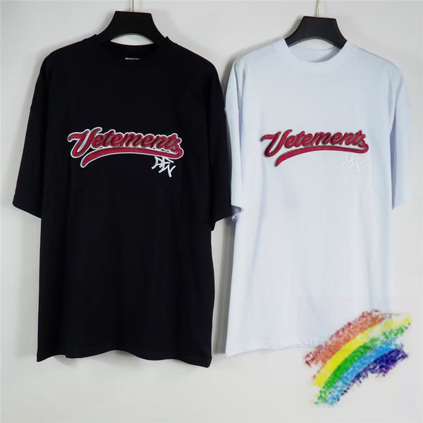 

heavy fabric t-shirt men women 1 black red big embroidery tee oversize, White;black