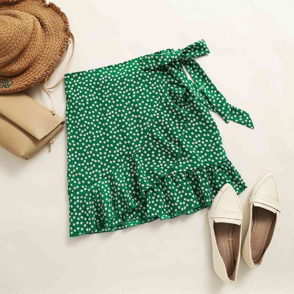 

women's plus size hy335006# dot floral bow skirt large loose irregular ruffle