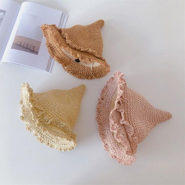 

caps & hats summer children straw hat tide solid color fashion boys girls travel sun sunscreen, Yellow