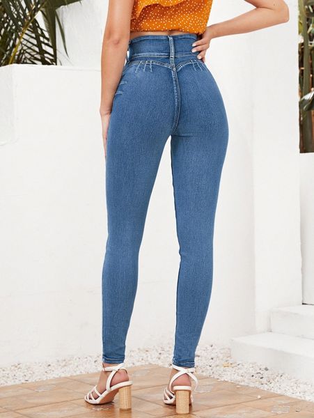 

high waist zip fly skinny jeans t5ed#, Blue
