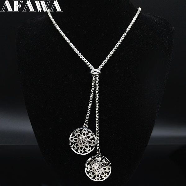 

pendant necklaces flower of life stainless steel long necklace for women silver color pendants jewelry christmas gift joyas n1403s01