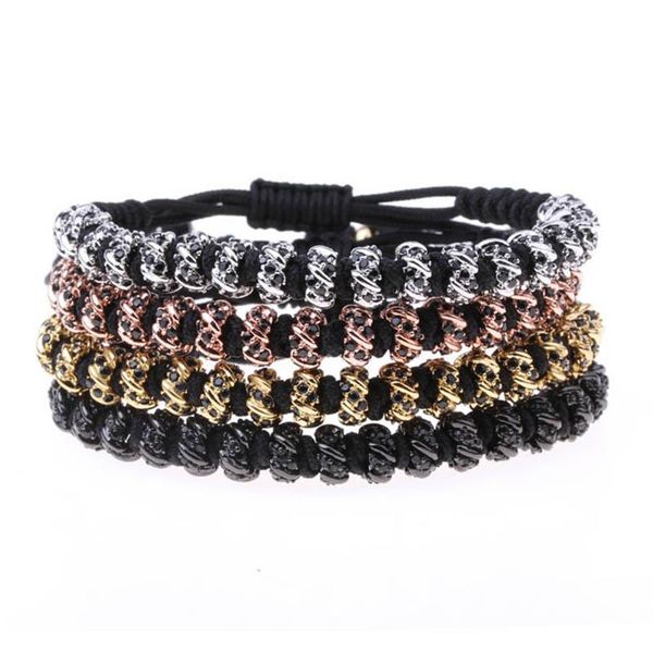 

tennis cz micro pave spacers handcraft cord braided beaded friendship bracelet bangle for men, Golden;silver