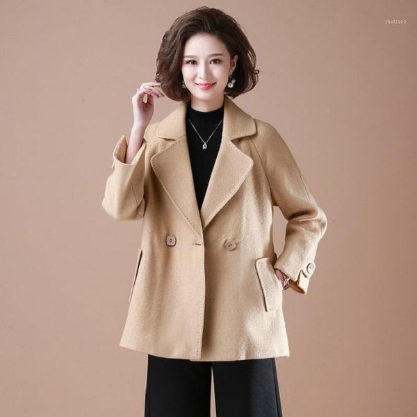 

women's wool & blends woolen coat autumn fad mommy outfit middle-aged women large size 4xl windbreaker middle elderly short loose cardi, Black