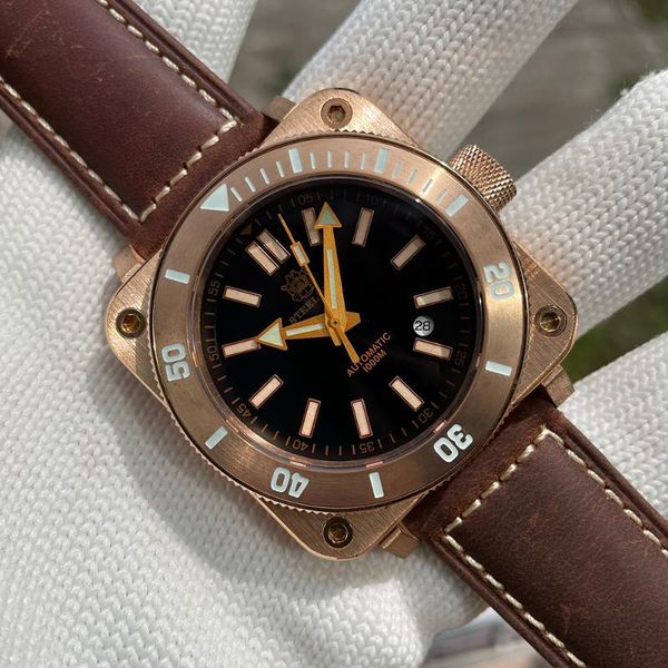 

wristwatches steeldive brand sd1941s 2021 square solid bronze men nh35 automatic diver watch super luminous 1000m mechanical dive watches, Slivery;brown
