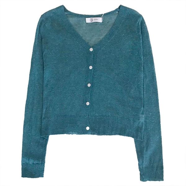 

women's knits & tees autumn v-neck buttoned loose thin see-through long-sleeved knitted cardigan sweater women, White