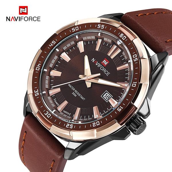 

wristwatches naviforce fashion business watch military sport waterproof quartz man watches leather strap luminous clock relogio masculino, Slivery;brown