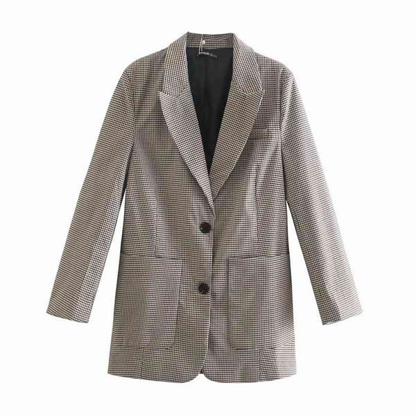 

women loose check blazer office ladies plaid long sleeve houndstooth suit coat jacket single breasted s 210520, White;black