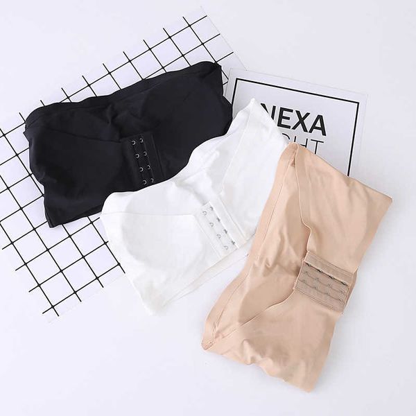 

one piece ice silk no mark inside wearing versatile concealed chest wrapping, back four row button bra, removable cup bra pad, White