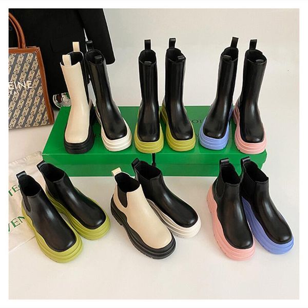 

boots women's high winter shoes for woman 2021 brand design ankle chelsea fashion female platform short 44 qlxk, Black