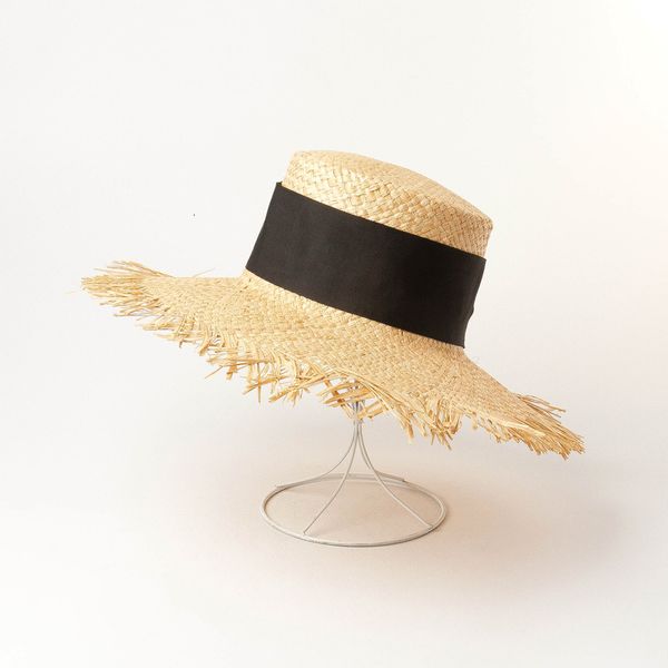 

fashion big hat hand woven lafite straw with large burr edge high flat in spring summer, Blue;gray
