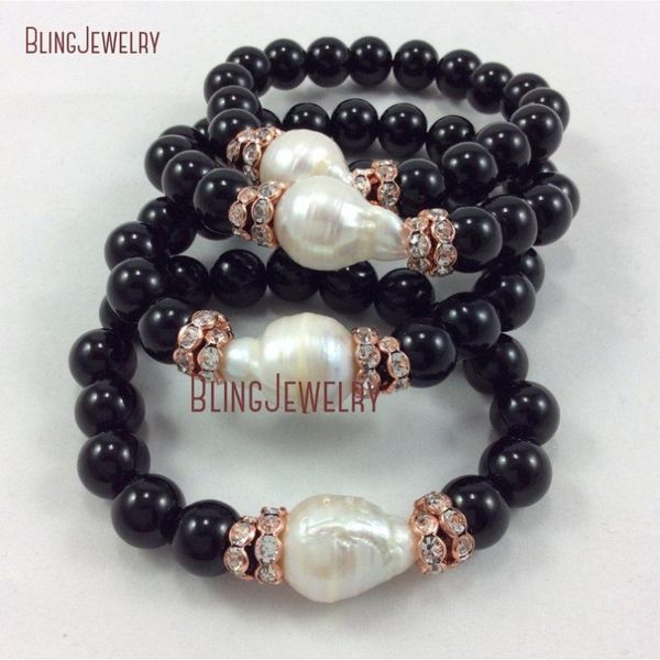 

black onyx baroque pearl bracelet a rose gold touch bm24131 beaded, strands