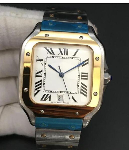 

2020 new square watches 40mm geneva genuine stainless steel mechanical watches case and bracelet fashion mens watches male wristwatch, Slivery;brown
