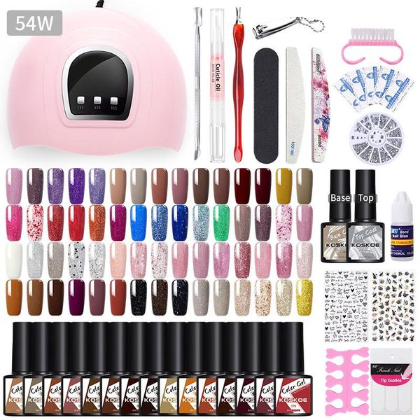 

gel set led lamp nail dryer with 24/36/60pcs polish kit semi permanent soak off varnish art tool kits
