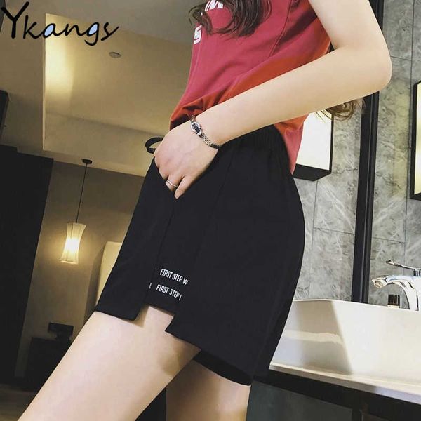 

summer shorts for women letter print short elastic high waist shorts running korean style streetwear sport shorts femme casual 210611, White;black
