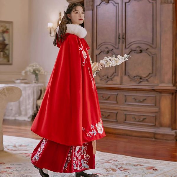 

stage wear fashionable white wedding sleeves cloak hooded embroidery drape, Black;red