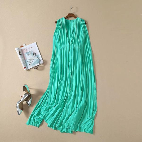 

dress cape poncho spring summer party events women belt patchwork sleeveless pleated long maxi dress orange red green, Black;gray