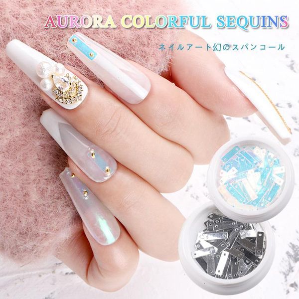 

1piece/lot japanese rectangle design nail paillette diy aurora sequin magic silver color manicure decoration1, Silver;gold