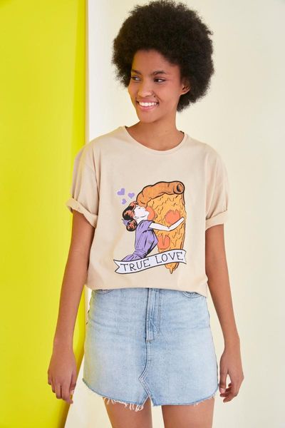 

women's t-shirt trendyol printed loose knitted twoss21ts2885, White
