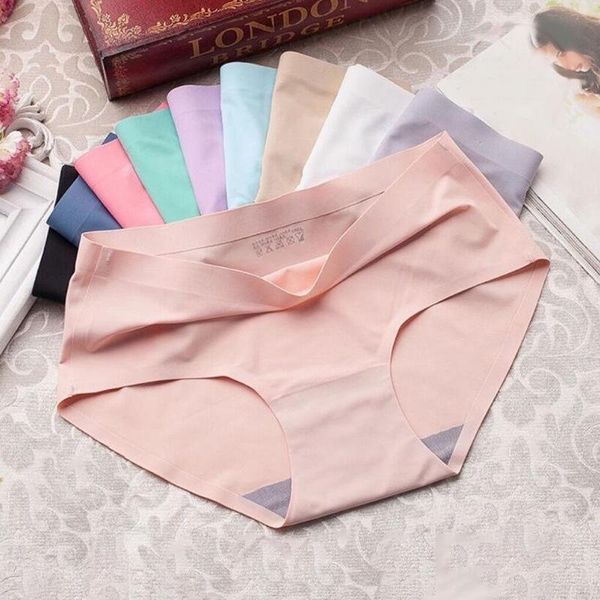 

women's panties elijoin one-piece ice silk seamless underwear waist briefs, Black;pink