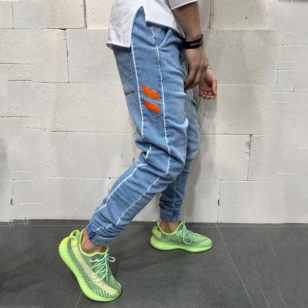 

men's jeans 2021fashion trend european and american slim fitting ribbon decoration casual pure color simple k059 r8ze, Blue