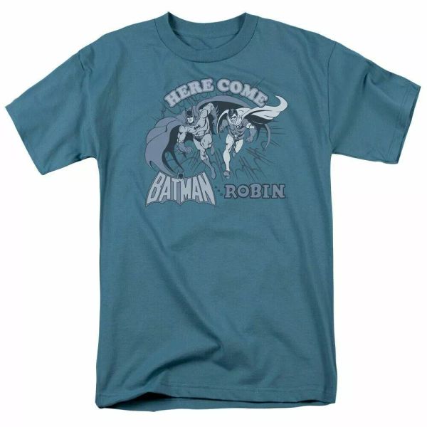 

robin here come batman and robin t shirt mens licensed dc comics tee slate, White;black