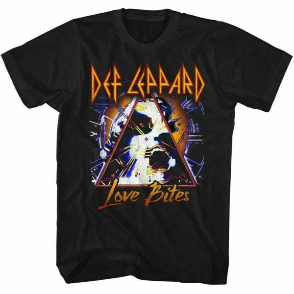 

def leppard love bites t shirt mens licensed rock n roll band tee retro black, White;black