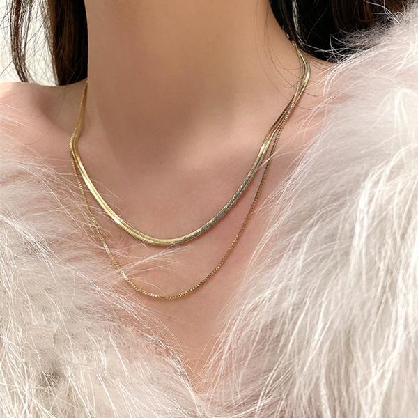 

chains stainless steel double snake bone chain necklace for women fashion temperament jewelry wedding party ins gift, Silver