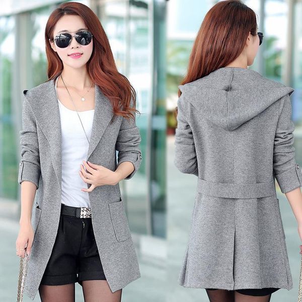 

fashion autumn casual warm women sweaters long sleeve hooded knitted cardigan solid lady open stitch, White;black