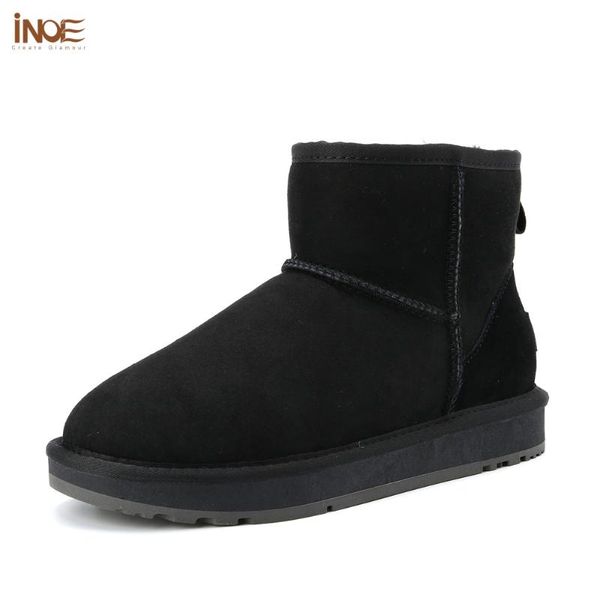 

boots inoe waterproof sheepskin suede leather natural wool fur lined women casual short ankle winter snow warm shoes black