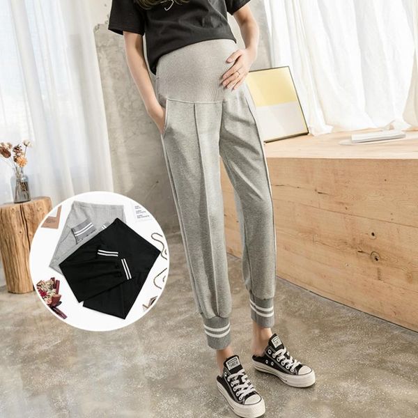 

maternity bottoms pregnant women's casual cropped trousers spring and autumn belly lift wear trendy mother's feet pants, White
