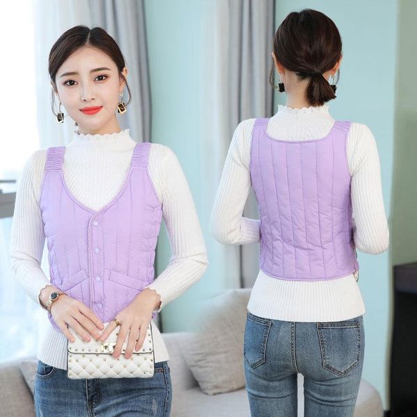 

women's vests 2021 women autumn winter sleeveless warm down cotton elegant vest female korean outwear slim fit solid short waistcoat a3, Black;white
