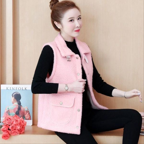 

women's vests thickened lamb hair vest for women autumn and winter korean version of one-piece fluff jacket womens, Black;white