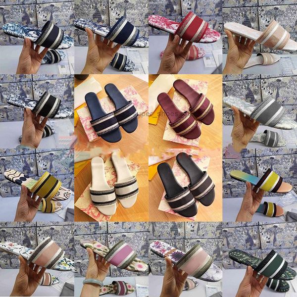 

women slippers designer embroidery sandals ladies brand summer flat slides outdoor beach woman slipper colour letters slide with box, Black