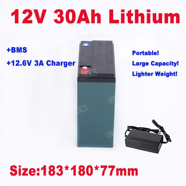 12v portátil 30Ah 35AH bateria de iões de lítio para 500w ferramenta de poder / backup câmera laptop / xenon lâmpada / CCTV + carregador 5A